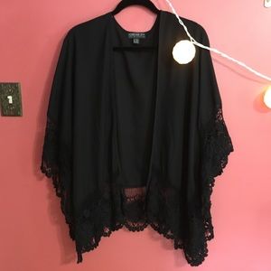 Forever 21+ Black Lace-Trimmed Kimono